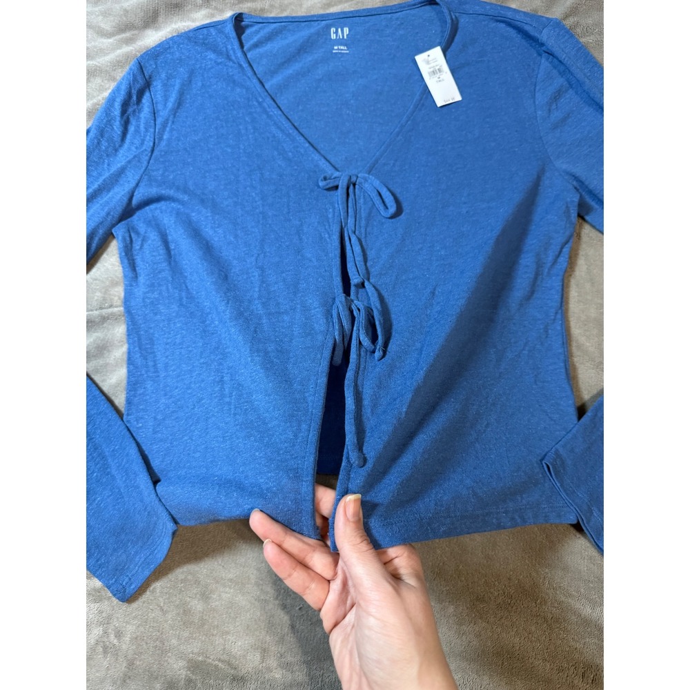NWT Gap Size Medium Tall Linen Blend Front Cardigan Shirt Long Sleeve Royal Blue - Picture 3 of 8